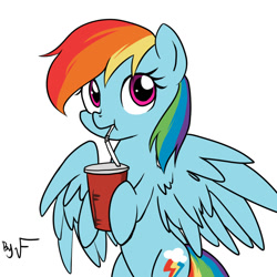 Size: 800x800 | Tagged: safe, artist:veraqq35, imported from derpibooru, rainbow dash, cute, dashabetes, drinking, female, simple background, sipping, soda, solo, spread wings, straw