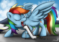 Size: 1200x848 | Tagged: safe, artist:made-in-donuts, imported from derpibooru, rainbow dash, human, pegasus, pony, airplane dash, comments locked down, escalator, eyes closed, female, fetish, giant pegasus, giant pony, giant rainbow dash, giantess, imminent vore, it's a trap, kids, macro, mare, mega/giant rainbow dash, open mouth, people, plane, ponies eating humans, preddash, remake, signature, spread wings, wat