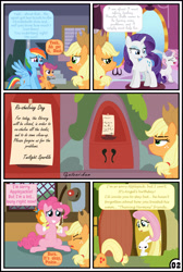 Size: 3254x4837 | Tagged: safe, artist:gutovi, imported from derpibooru, angel bunny, applejack, fluttershy, pinkie pie, pound cake, pumpkin cake, rainbow dash, rarity, scootaloo, sweetie belle, twilight sparkle, pony, comic:why me!?, baby cakes, absurd resolution, comic