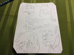 Size: 2592x1936 | Tagged: safe, alternate version, artist:theanimefanz, derpibooru exclusive, imported from derpibooru, derpy hooves, pegasus, pony, female, mare, tongue out, traditional art
