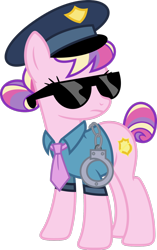 Size: 1024x1630 | Tagged: safe, artist:blah23z, artist:korsoo, color edit, edit, imported from derpibooru, copper top, princess cadance, the gift of the maud pie, colored, cuffs, female, hand cuffs, necktie, police, police officer, police uniform, recolor, simple background, solo, sunglasses, transparent background