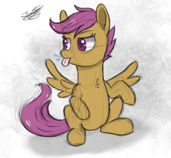 Size: 1300x1200 | Tagged: safe, artist:hypno, imported from derpibooru, scootaloo, pegasus, pony, colored sketch, female, solo, tongue out, wings