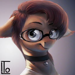 Size: 2048x2048 | Tagged: safe, artist:locksto, imported from derpibooru, oc, oc only, pony, bust, clothes, collar, floppy ears, glasses, jewelry, looking at you, necklace, portrait, shirt, solo