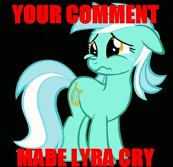 Size: 456x437 | Tagged: safe, imported from derpibooru, lyra heartstrings, crying, female, image macro, meme, reaction image, solo