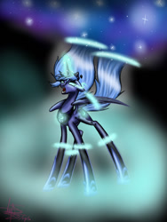 Size: 768x1024 | Tagged: safe, artist:andreuxsalz, imported from derpibooru, nightmare moon, princess luna, glowing eyes, open mouth, s1 luna, solo, transformation