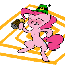 Size: 1180x1300 | Tagged: safe, artist:nobody, imported from derpibooru, pinkie pie, pony, bipedal, drunk, drunkie pie, female, hat, irish, shamrock, solo, tankard