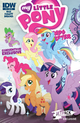 Size: 832x1280 | Tagged: safe, idw, imported from derpibooru, applejack, fluttershy, pinkie pie, rainbow dash, rarity, spike, twilight sparkle, alicorn, pony, friends forever, spoiler:comic, mane seven, mane six, twilight sparkle (alicorn)