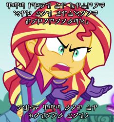 Size: 365x390 | Tagged: safe, edit, edited screencap, imported from derpibooru, screencap, sunset shimmer, equestria girls, friendship games, angry, caption, dovahkiin, exploitable meme, image macro, meme, skyrim, sunset is not willing to learn, the elder scrolls