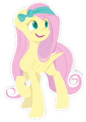 Size: 644x911 | Tagged: safe, artist:felcia, imported from derpibooru, fluttershy, amazed, chest fluff, cute, female, folded wings, headband, lineless, looking at something, looking away, looking up, open mouth, raised hoof, shyabetes, simple background, smiling, solo, standing, transparent background