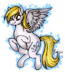 Size: 1160x1272 | Tagged: safe, artist:caoileann, imported from derpibooru, derpy hooves, pegasus, pony, female, flying, mare, solo, traditional art