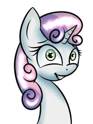 Size: 768x1024 | Tagged: safe, artist:i-am-luigi, imported from derpibooru, sweetie belle, bust, female, portrait, simple background, smiling, solo, white background