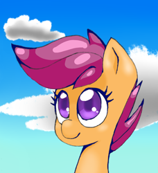 Size: 1536x1683 | Tagged: safe, artist:jeremy-the-lemon, imported from derpibooru, scootaloo, bust, cloud, female, portrait, solo