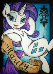 Size: 792x1092 | Tagged: safe, artist:canvymamamoo, imported from derpibooru, rarity, female, looking at you, solo, sultry pose, traditional art