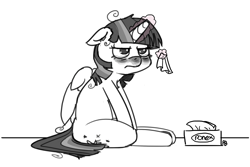 Size: 1280x854 | Tagged: safe, artist:pabbley, imported from derpibooru, twilight sparkle, alicorn, pony, 30 minute art challenge, crying, female, floppy ears, frown, glare, grumpy, kleenex, levitation, lidded eyes, magic, messy mane, monochrome, partial color, pone, red nosed, sick, sitting, sketch, solo, telekinesis, tissue, tissue box, twilight sparkle (alicorn), unamused