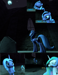 Size: 816x1056 | Tagged: safe, artist:kombatantchampion, artist:warhammer kombatant, imported from derpibooru, princess celestia, princess luna, comic:my little star wars the force is magic, 3d, castle of the royal pony sisters, comic, dialogue, moon, source filmmaker