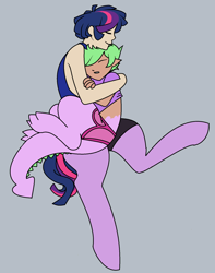 Size: 1477x1876 | Tagged: safe, artist:/d/non, imported from derpibooru, oc, oc only, oc:rory, oc:thistle, satyr, cuddling, cute, parent:spike, parent:twilight sparkle, sleeping, snuggling