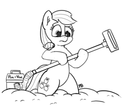 Size: 1280x1101 | Tagged: safe, artist:pabbley, imported from derpibooru, applejack, pony, 30 minute art challenge, bipedal, dust, female, monochrome, quicksand, sketch, solo, vacuum cleaner