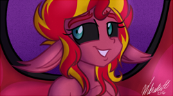 Size: 425x237 | Tagged: safe, artist:wubcakeva, imported from derpibooru, sunset shimmer, equestria girls, female, floppy ears, looking at you, picture for breezies, solo, sunset satan