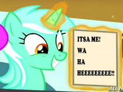Size: 6000x4500 | Tagged: safe, edit, edited screencap, imported from derpibooru, screencap, lyra heartstrings, leap of faith, 123pendejos, absurd resolution, exploitable meme, image macro, lyra's score, meme, sr pelo, super wahoo bros., waluigi