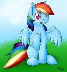 Size: 1336x1426 | Tagged: safe, artist:icy wings, imported from derpibooru, rainbow dash, cute, female, raised hoof, solo, wink