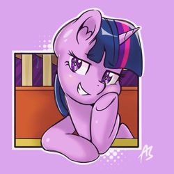 Size: 1024x1024 | Tagged: safe, artist:acrylic-stroke, imported from derpibooru, twilight sparkle, alicorn, pony, the saddle row review, female, looking at you, scene interpretation, smiling, smirk, smug, smuglight sparkle, solo, twilight sparkle (alicorn)