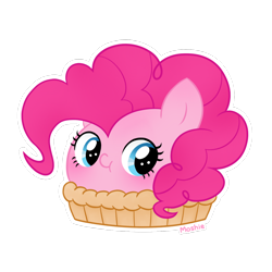 Size: 1280x1280 | Tagged: safe, artist:imoshie, imported from derpibooru, pinkie pie, earth pony, pony, cute, diapinkes, female, food, food transformation, literal, mare, pi day, pie, pinkie pie (form), pun, simple background, solo, transformation, transparent background, visual pun