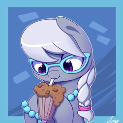 Size: 900x900 | Tagged: safe, artist:joyfulinsanity, imported from derpibooru, silver spoon, earth pony, pony, cute, female, filly, glasses, milkshake, silverbetes, solo