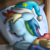 Size: 1300x1300 | Tagged: safe, artist:ziemniax, imported from derpibooru, rainbow dash, pony, unicorn, bed, blushing, female, hat, mare, nightcap, pillow, sleeping, solo