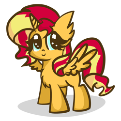 Size: 2000x2000 | Tagged: safe, artist:breezyblueyt, imported from derpibooru, sunset shimmer, alicorn, pony, equestria girls, alicornified, chest fluff, chibi, cute, female, fluffy, race swap, shimmercorn, simple background, solo, transparent background
