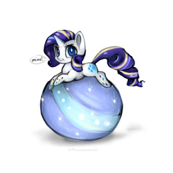 Size: 1024x1024 | Tagged: safe, artist:katemaximova, imported from derpibooru, rarity, pony, season 4, :t, ball, cute, female, glare, looking at you, mine!, pouting, prone, rainbow power, solo, wingding eyes