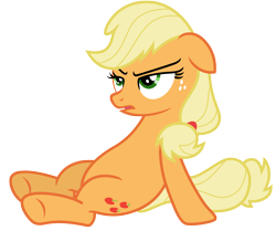 Size: 4000x3343 | Tagged: safe, artist:estories, imported from derpibooru, applejack, princess twilight sparkle (episode), female, hatless, missing accessory, simple background, sitting, solo, transparent background, vector