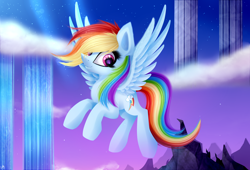 Size: 2500x1700 | Tagged: safe, artist:kaiilu, imported from derpibooru, rainbow dash, cloud, female, night, redraw, solo