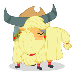 Size: 3057x3000 | Tagged: safe, artist:sollace, imported from derpibooru, applejack, yak, appleyak, cloven hooves, cowboy hat, female, hair over eyes, hat, show accurate, simple background, solo, species swap, stetson, transparent background, vector, yakified