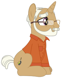 Size: 1606x2019 | Tagged: safe, artist:sketchmcreations, imported from derpibooru, culinary art (character), culinary art (g4), pony, unicorn, spice up your life, background pony, beard, clothes, facial hair, glasses, mr. food, shirt, simple background, sitting, transparent background, vector