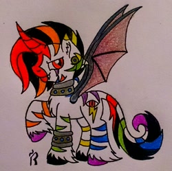 Size: 1105x1102 | Tagged: safe, artist:dawn-designs-art, imported from derpibooru, oc, oc only, oc:prince blackbow, alicorn, pony, alicorn oc, donut steel, edgelord, edgy, original character do not steal, solo, traditional art, unshorn fetlocks