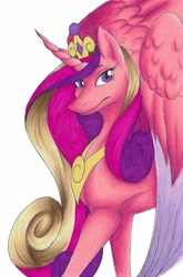Size: 1762x2662 | Tagged: safe, artist:skyeterri, imported from derpibooru, princess cadance, female, simple background, solo, spread wings, traditional art