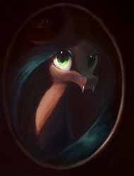Size: 1064x1400 | Tagged: safe, artist:plainoasis, imported from derpibooru, queen chrysalis, changeling, changeling queen, bust, crown, fangs, female, jewelry, portrait, regalia, solo
