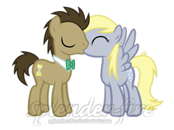 Size: 1024x769 | Tagged: safe, artist:splender-fire, imported from derpibooru, derpy hooves, doctor whooves, time turner, pegasus, pony, doctorderpy, female, kissing, male, mare, shipping, straight, watermark