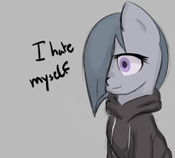 Size: 991x894 | Tagged: safe, artist:owlnon, imported from derpibooru, marble pie, clothes, empty eyes, female, hoodie, lonely inky, self hate, self loathing, solo, thousand yard stare