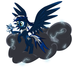 Size: 1591x1474 | Tagged: safe, artist:cromerlock, imported from derpibooru, oc, oc only, oc:royalwind, bird, pegasus, pony, cloud, lightning, open mouth, simple background, transparent background