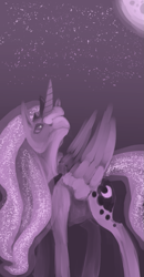 Size: 619x1192 | Tagged: safe, artist:tempusfidgets, imported from derpibooru, princess luna, monochrome, moon, night, solo