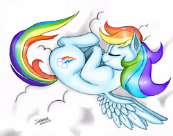 Size: 3232x2552 | Tagged: safe, artist:shikidark, imported from derpibooru, rainbow dash, pony, female, sleeping, solo