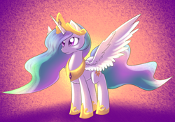 Size: 1024x715 | Tagged: safe, artist:dusthiel, imported from derpibooru, princess celestia, alicorn, pony, female, mare, smiling, solo, spread wings, wings