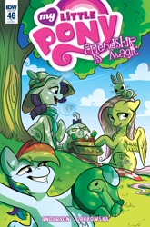 Size: 1054x1600 | Tagged: safe, artist:pixel-prism, idw, imported from derpibooru, angel bunny, fluttershy, opalescence, rainbow dash, rarity, tank, spoiler:comic, spoiler:comic46, cover, grumpy cat, hat