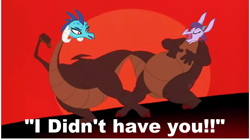 Size: 1024x574 | Tagged: safe, imported from derpibooru, princess ember, prominence, dragon, conjoined, devon and cornwall, fusion, if i didn't have you, quest for camelot, singing, song, song reference, text, two heads, two-headed dragon