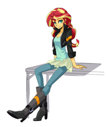 Size: 587x700 | Tagged: safe, artist:murai shinobu, imported from derpibooru, sunset shimmer, equestria girls, female, looking at you, simple background, solo, white background