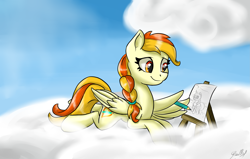 Size: 4603x2931 | Tagged: safe, artist:gaelledragons, imported from derpibooru, oc, oc only, oc:little flame, cloud, drawing, solo