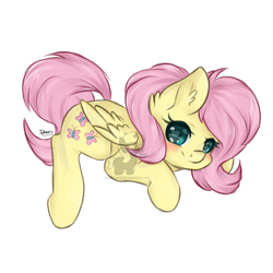 Size: 1024x1024 | Tagged: safe, artist:lionbun, artist:littledreamycat, imported from derpibooru, fluttershy, blushing, ear fluff, female, folded wings, heart eyes, looking at you, prone, simple background, solo, transparent background, watermark, wingding eyes