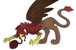 Size: 2900x1900 | Tagged: safe, artist:la-dafne, imported from derpibooru, oc, oc only, oc:camelio, griffon, behaving like a cat, griffons doing cat things, simple background, solo, transparent background, yarn ball