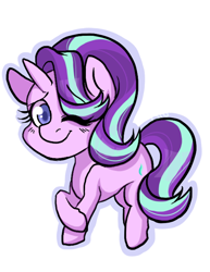 Size: 612x792 | Tagged: safe, artist:twisted-sketch, imported from derpibooru, starlight glimmer, pony, unicorn, colored pupils, cute, female, glimmerbetes, looking at you, mare, simple background, smiling, solo, white background, wink